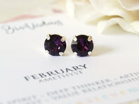 Happy Birthday February Birthstone Stud Earrings in Amethyst